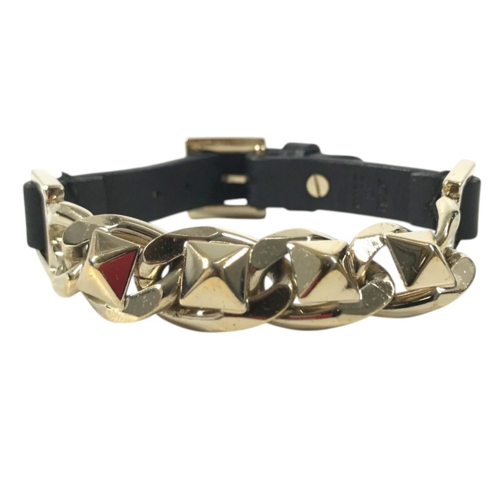 VALENTINO Chain Stud Accessory Jewelry Leather Bracelet Metal Men's Women's B...